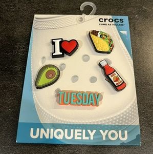 Crocs Uniquely You Taco Tuesday Avocado Hot Sauce I Heart Jibbitz Charms 5 Pack